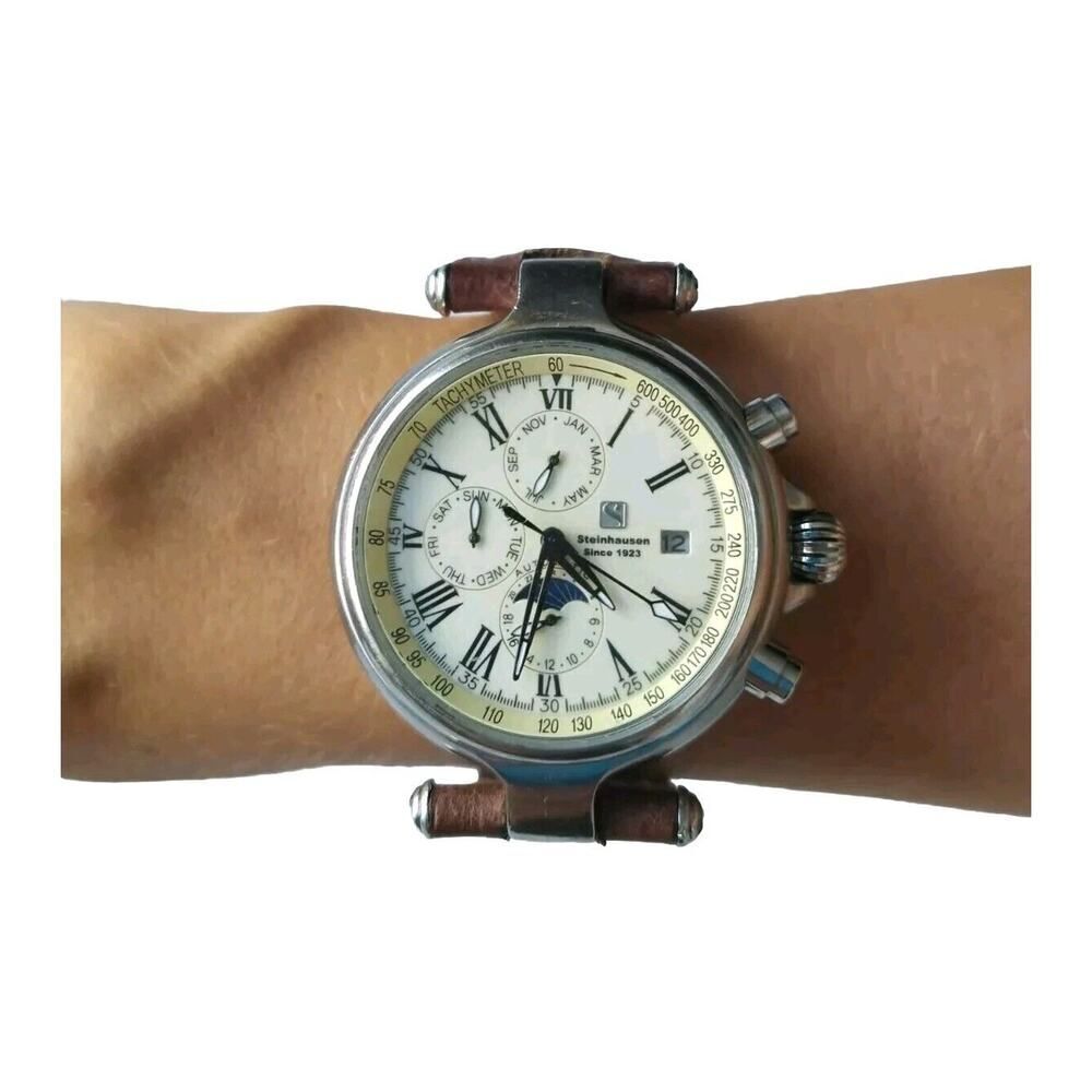 Mens Steinhausen Automatic Wrist Watch Model F1653 Chrono Skeleton Tachometer
